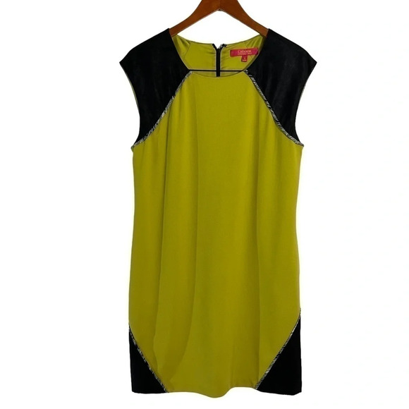 Catherine Malandrino Sheath Dress Size 8 Green Black Faux Suede Career Cocktail - Picture 1 of 8